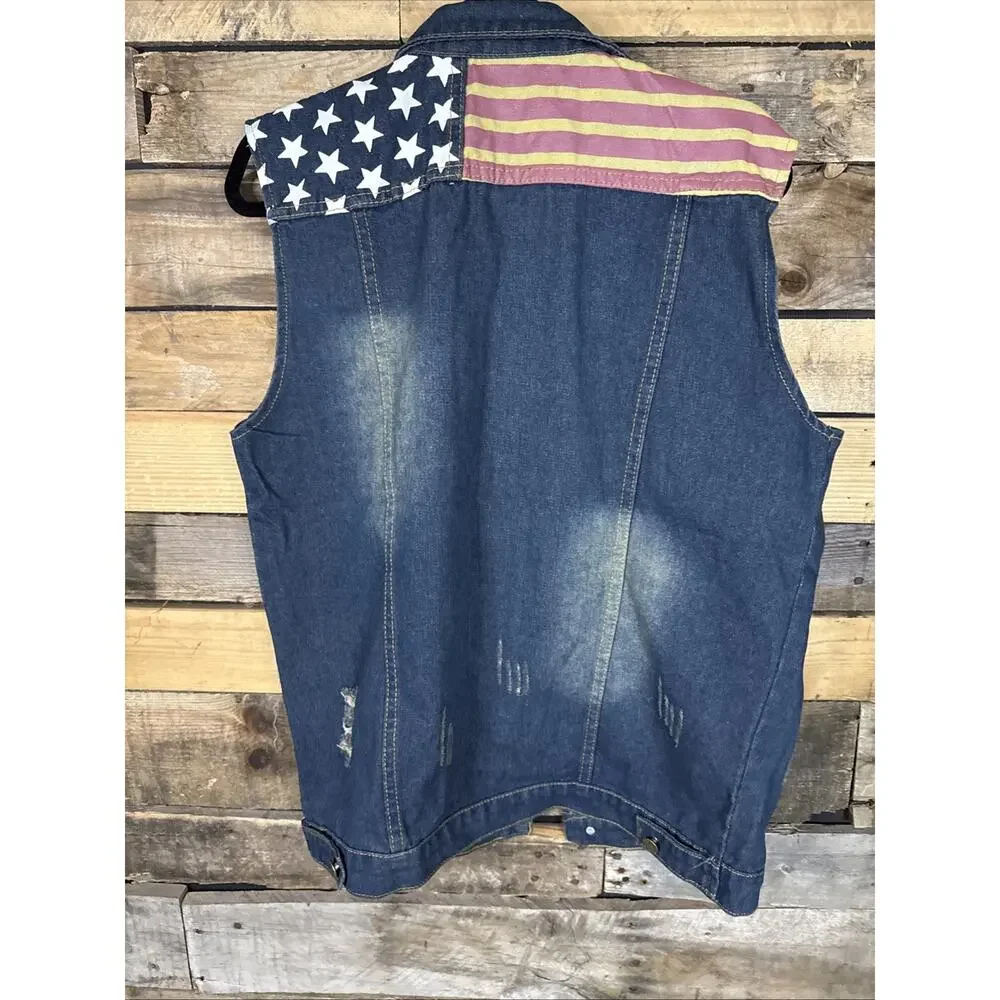 Patriotic Denim Vest Medium Red White Blue - Picture 4 of 4